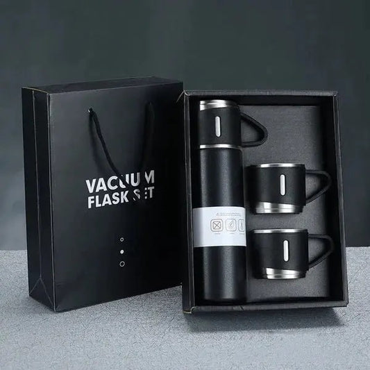 Vacuum Flask Bottle with 3 Cups and Gift Box