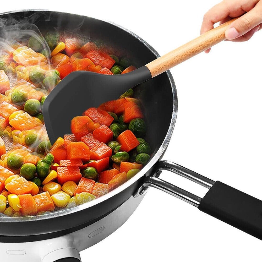 12PCS Silicone Kitchen Utensil Set with Wooden Handles