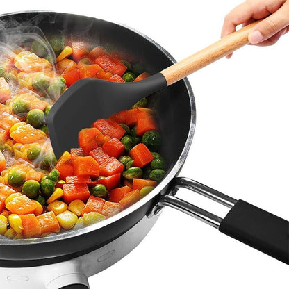 12PCS Silicone Kitchen Utensil Set with Wooden Handles