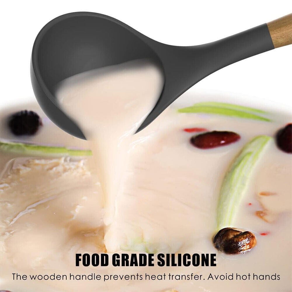 12PCS Silicone Kitchen Utensil Set with Wooden Handles