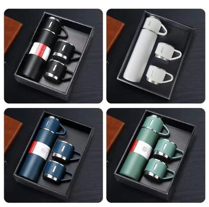 Vacuum Flask Bottle with 3 Cups and Gift Box