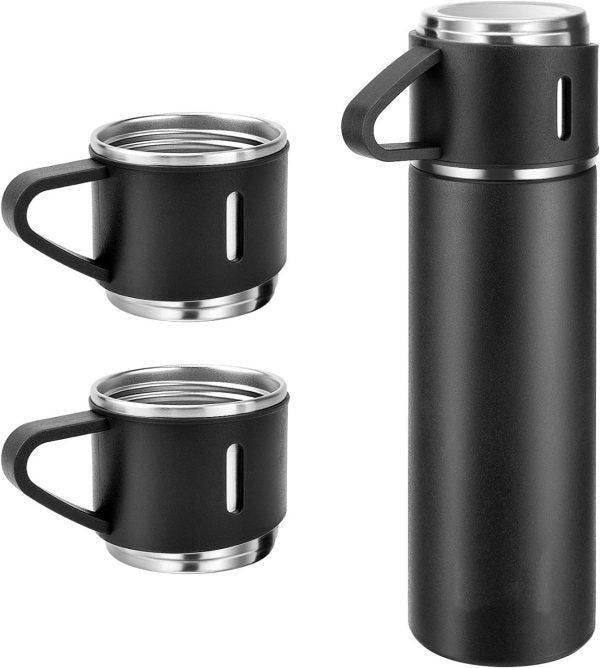 Vacuum Flask Bottle with 3 Cups and Gift Box